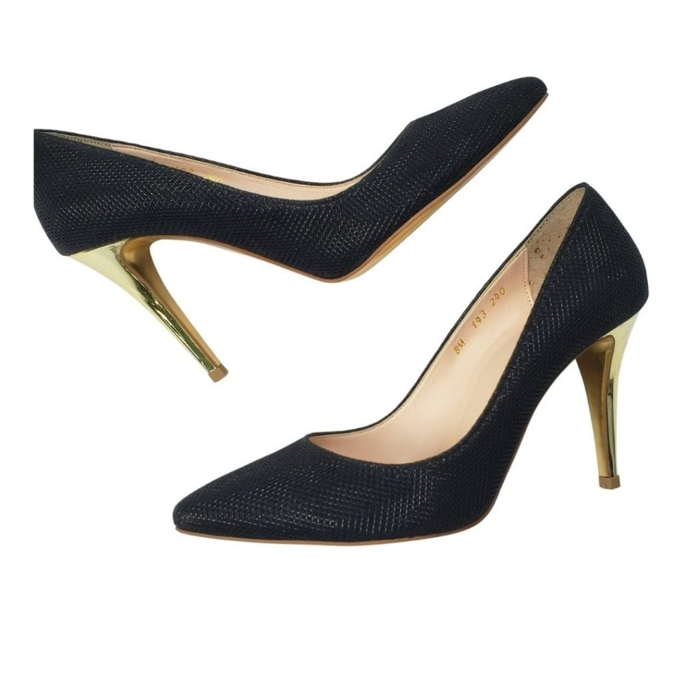 Black Stiletto with Gold Heels